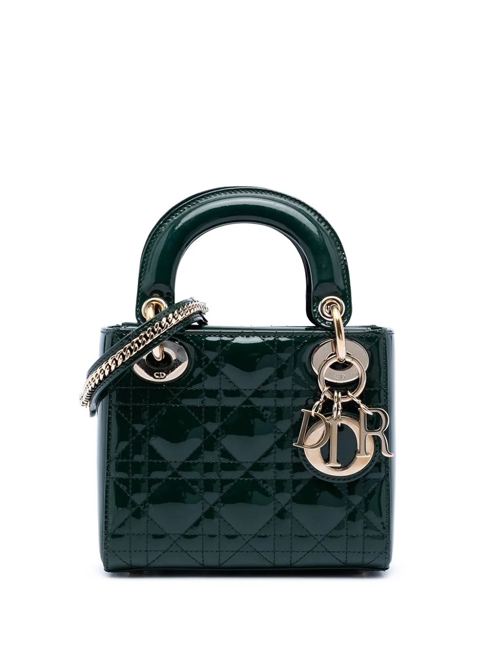 Christian Dior Pre-Owned 2018 Mini Patent Cannage Lady Dior satchel - Verde