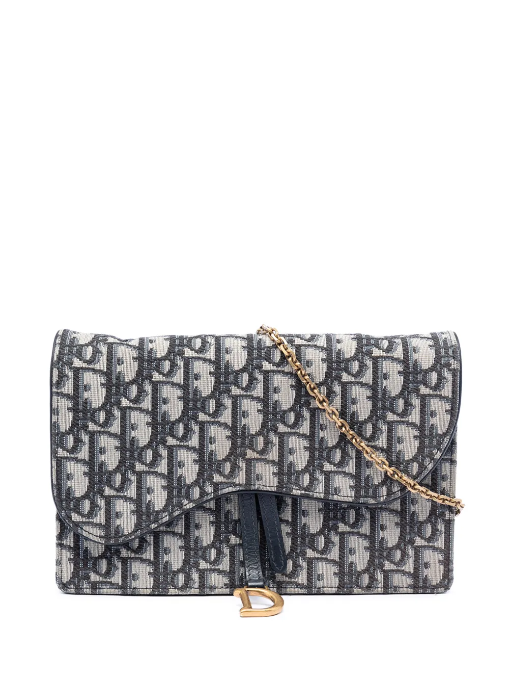 Christian Dior Pre-Owned 2019 Oblique Canvas Saddle Pouch Wallet on Chain crossbody bag - Blu