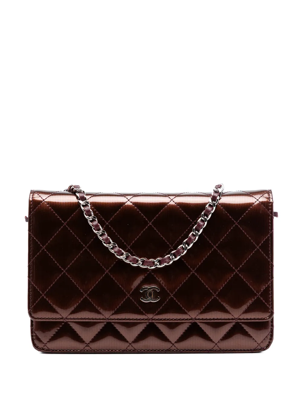 CHANEL Pre-Owned 2012 CC Quilted Striated Metallic Patent Wallet on Chain crossbody bag - Rot