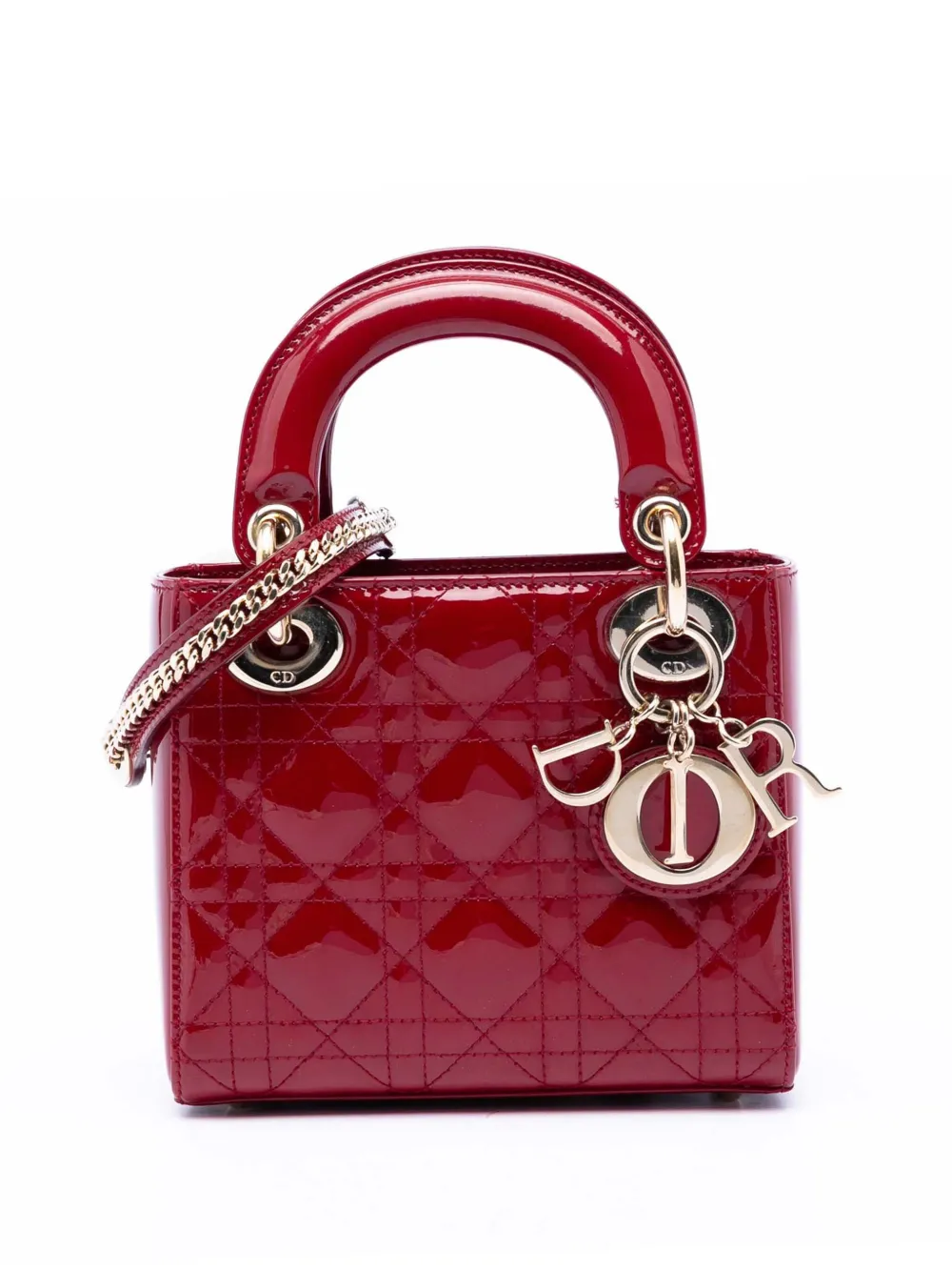 Christian Dior Pre-Owned 2018 Mini Patent Cannage Lady Dior satchel - Rosso