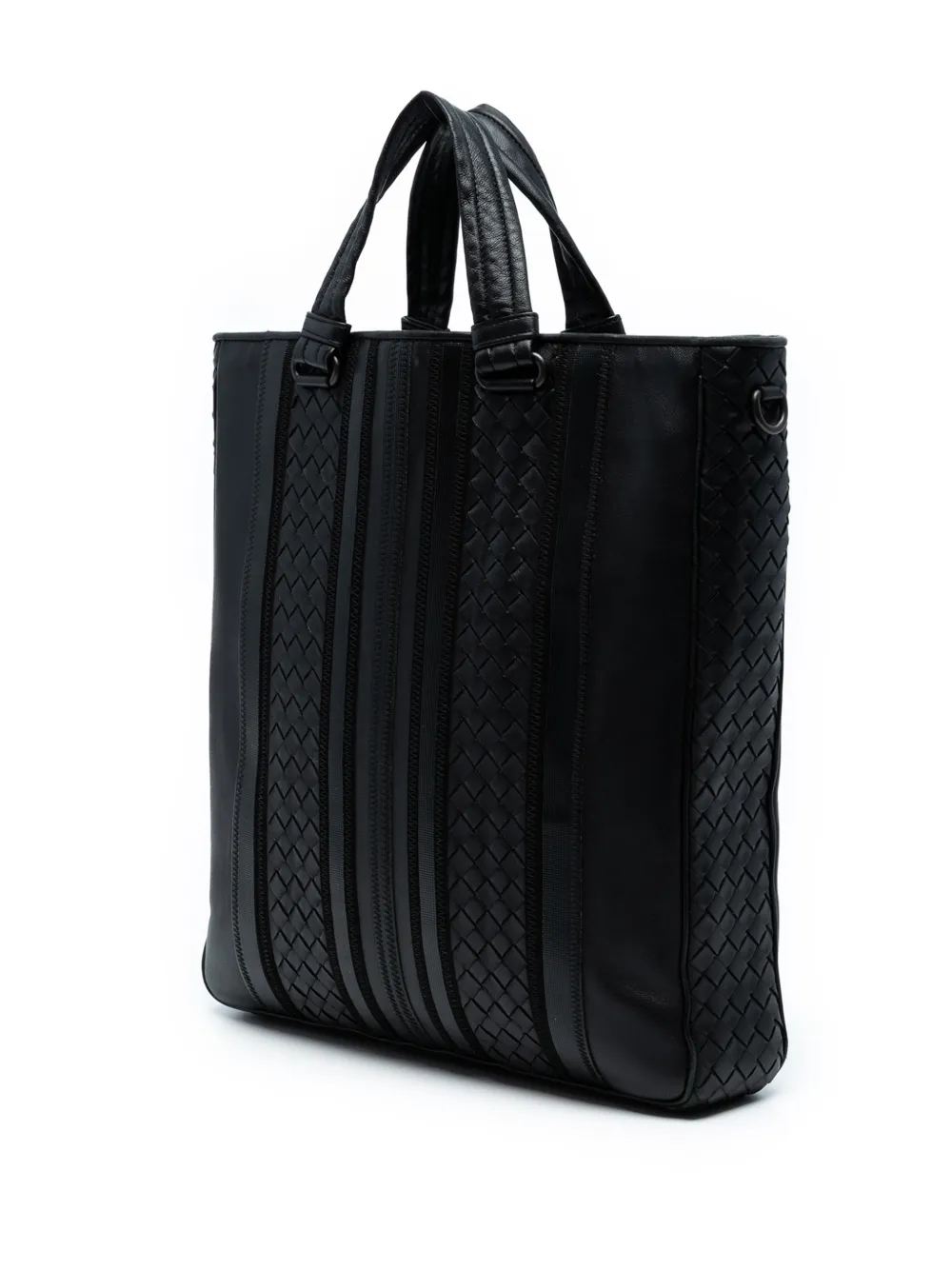  Bottega Veneta Pre-owned Sac Cabas Convertible Tech à Rayures En Cuir Nappa Intrecciato (2012-2025) - Noir 