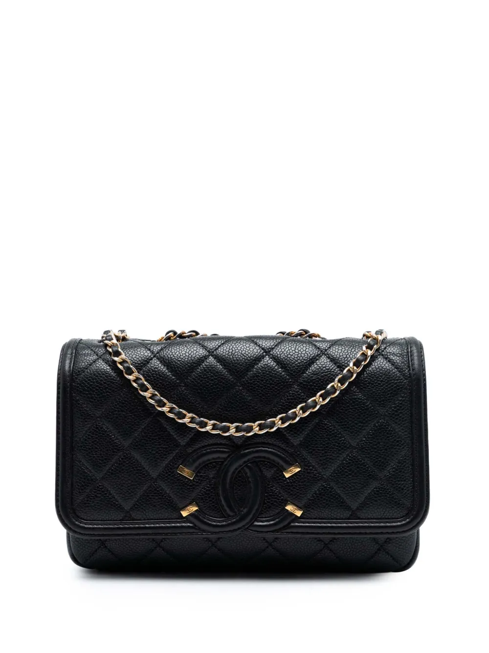 CHANEL Pre-Owned 2017-2018 Small Quilted Caviar CC Filigree Flap crossbody bag - Nero
