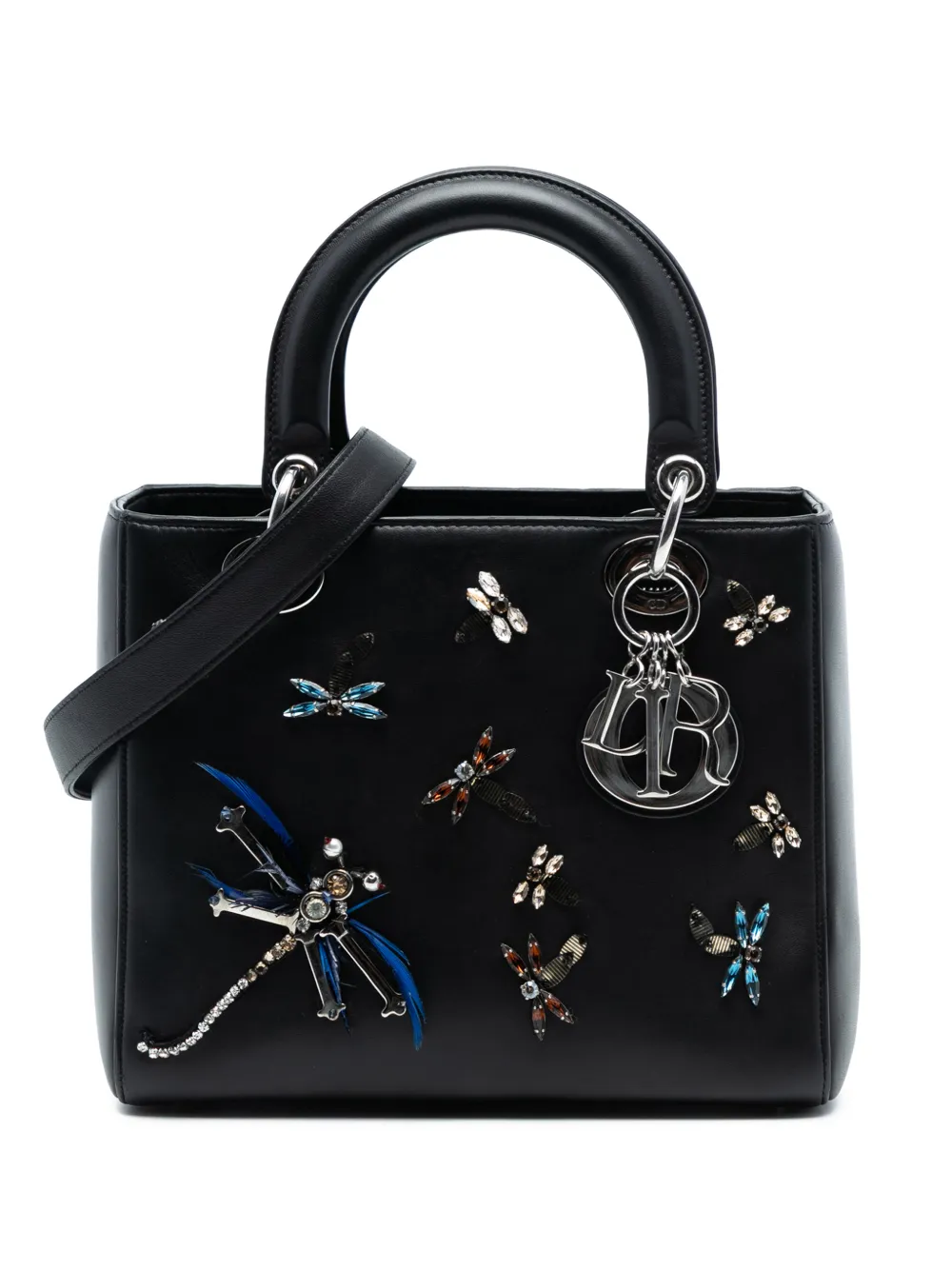 Christian Dior Pre-Owned 2016 Medium Calfskin Dragonfly Embellished Lady Dior satchel - Nero