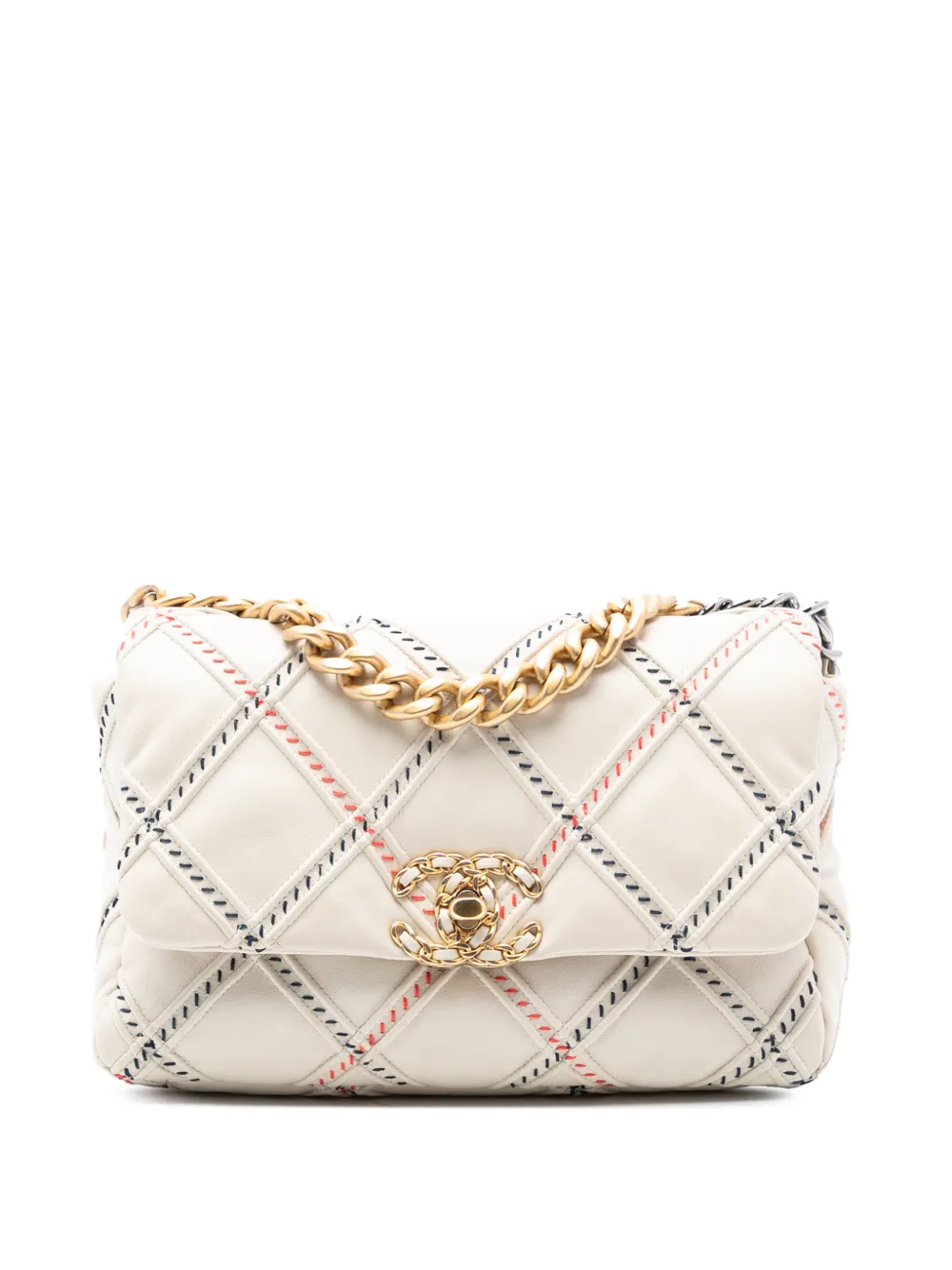 CHANEL Pre-Owned 2021 Medium Lambskin Stitched 19 Flap satchel - Bianco
