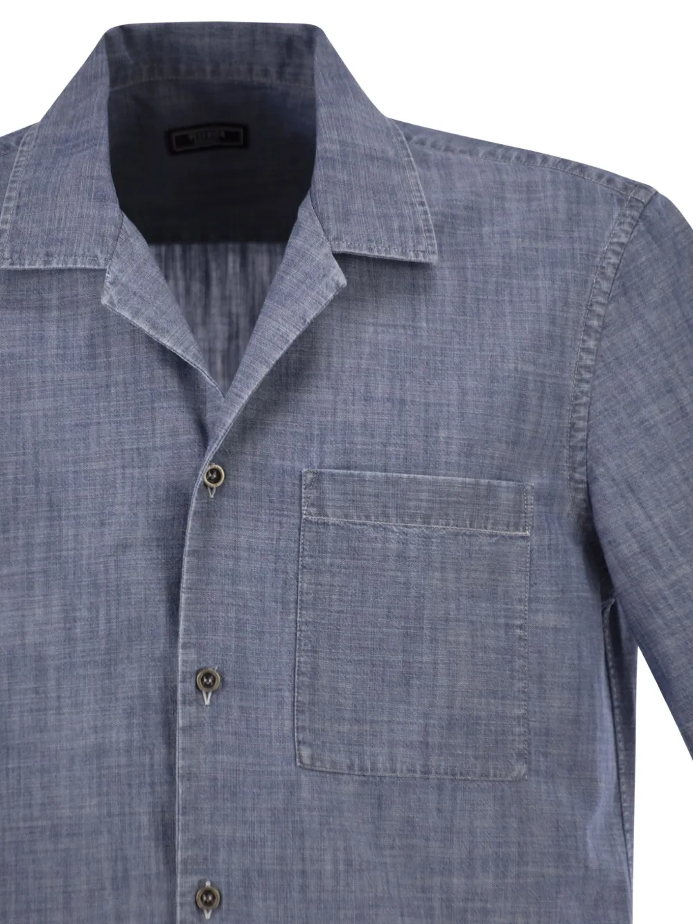 Peserico Overhemd met chambray-effect en korte mouwen Blauw