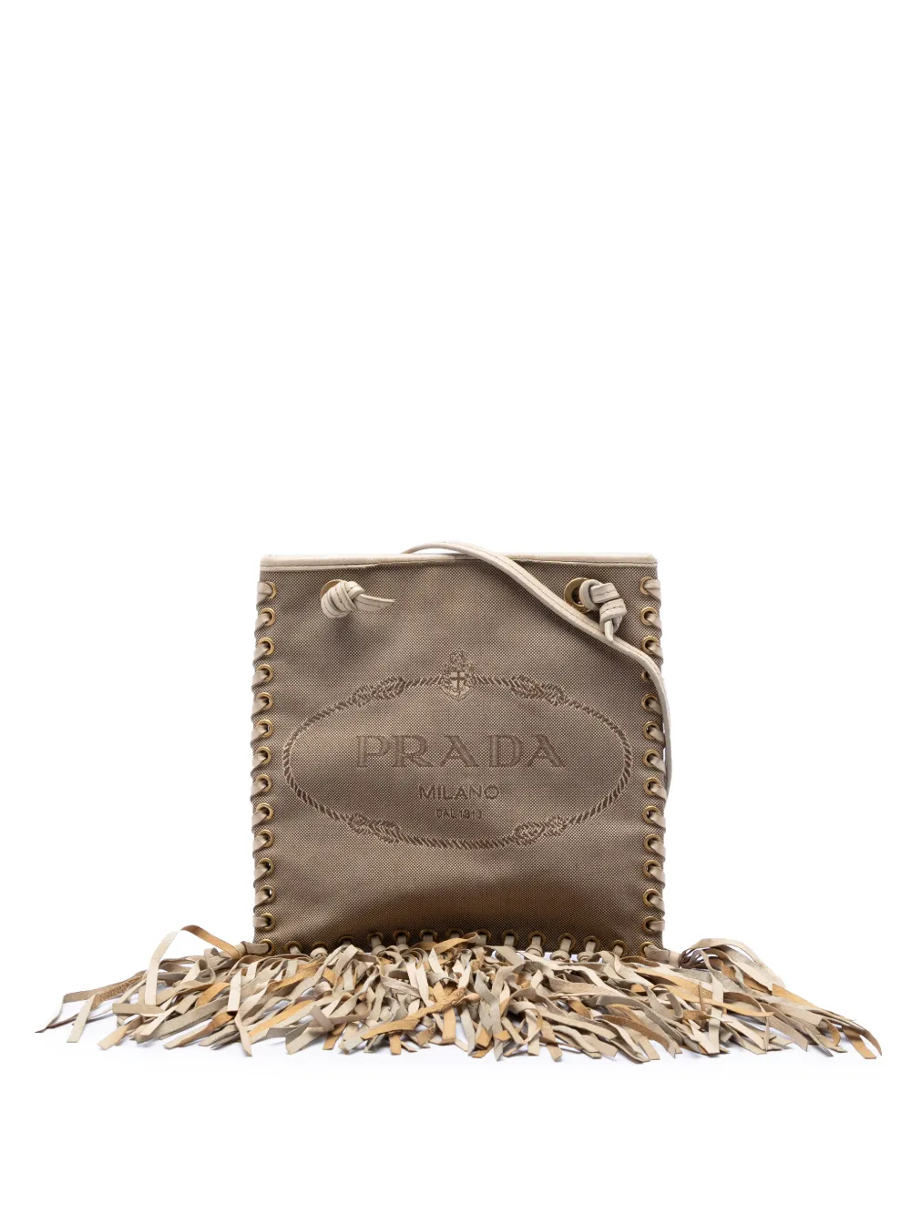 Prada Pre-Owned 2000-2025 Canvas and Leather Fringed Canapa Logo crossbody bag - Bianco