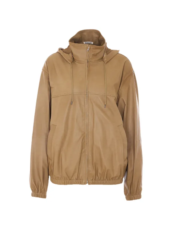 Auralee Hooded Leather Jacket in Neutrals
