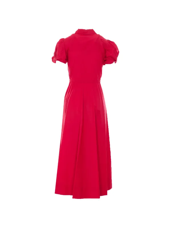 red midi dresses with sleeves Petal and Pup Women's Domenica Shirred Long Sleeve Midi Dress
