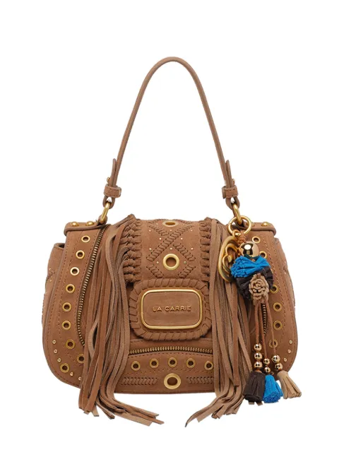 La Carrie Jungle Eyelets fringe-trimmed clutch bag