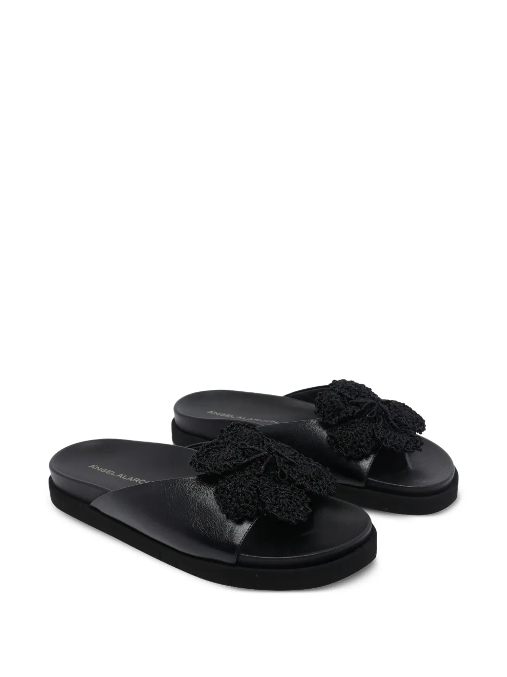 ANGEL ALARCON Leren sandalen met gehaakte bloem Zwart