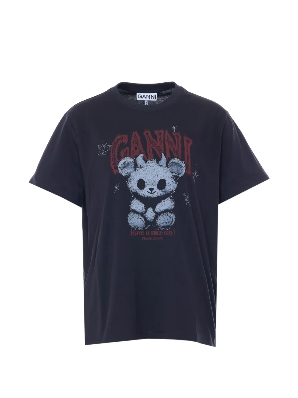 GANNI bear-print logo T-shirt - Nero