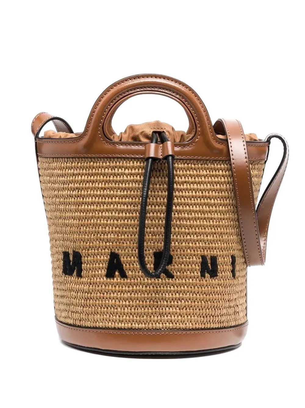 Marni small Tropicalia raffia-effect bucket bag - Toni neutri