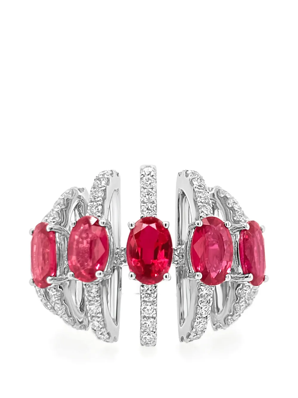 HYT Jewelry ruby and diamond multi-band-design ring - Argento