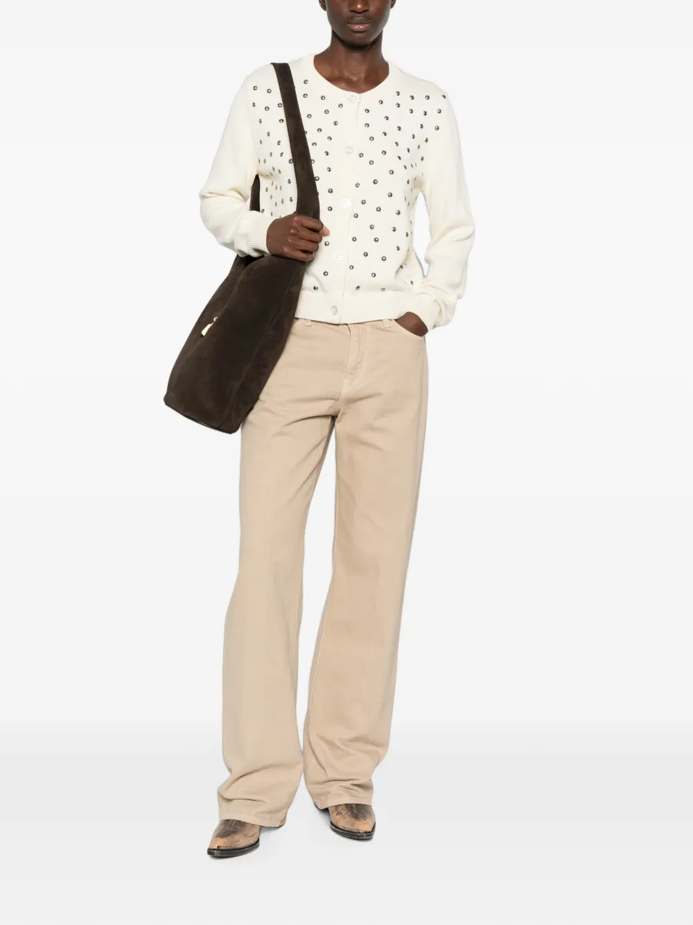 VICOLO Vest verfraaid met studs Beige