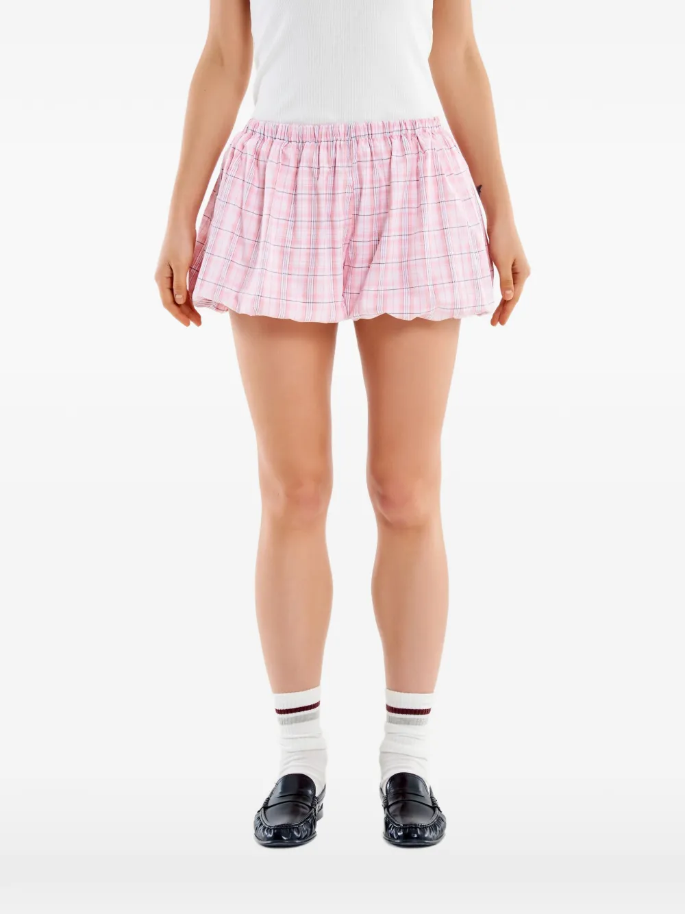 VICOLO check-pattern bubble-hem shorts - Rosa