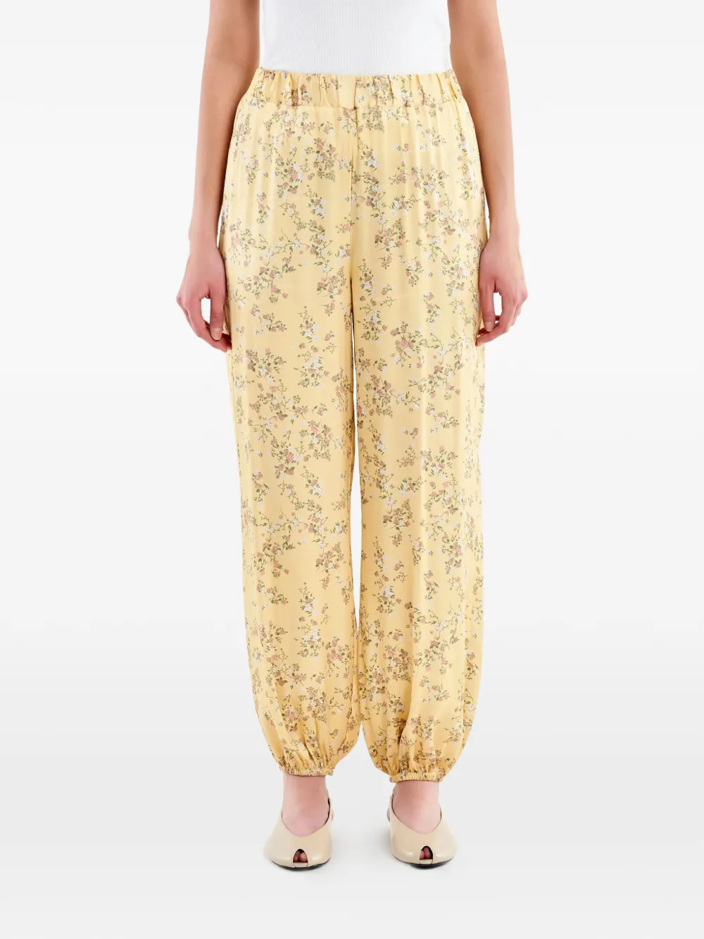 VICOLO floral-print elasticated-cuff trousers - Giallo