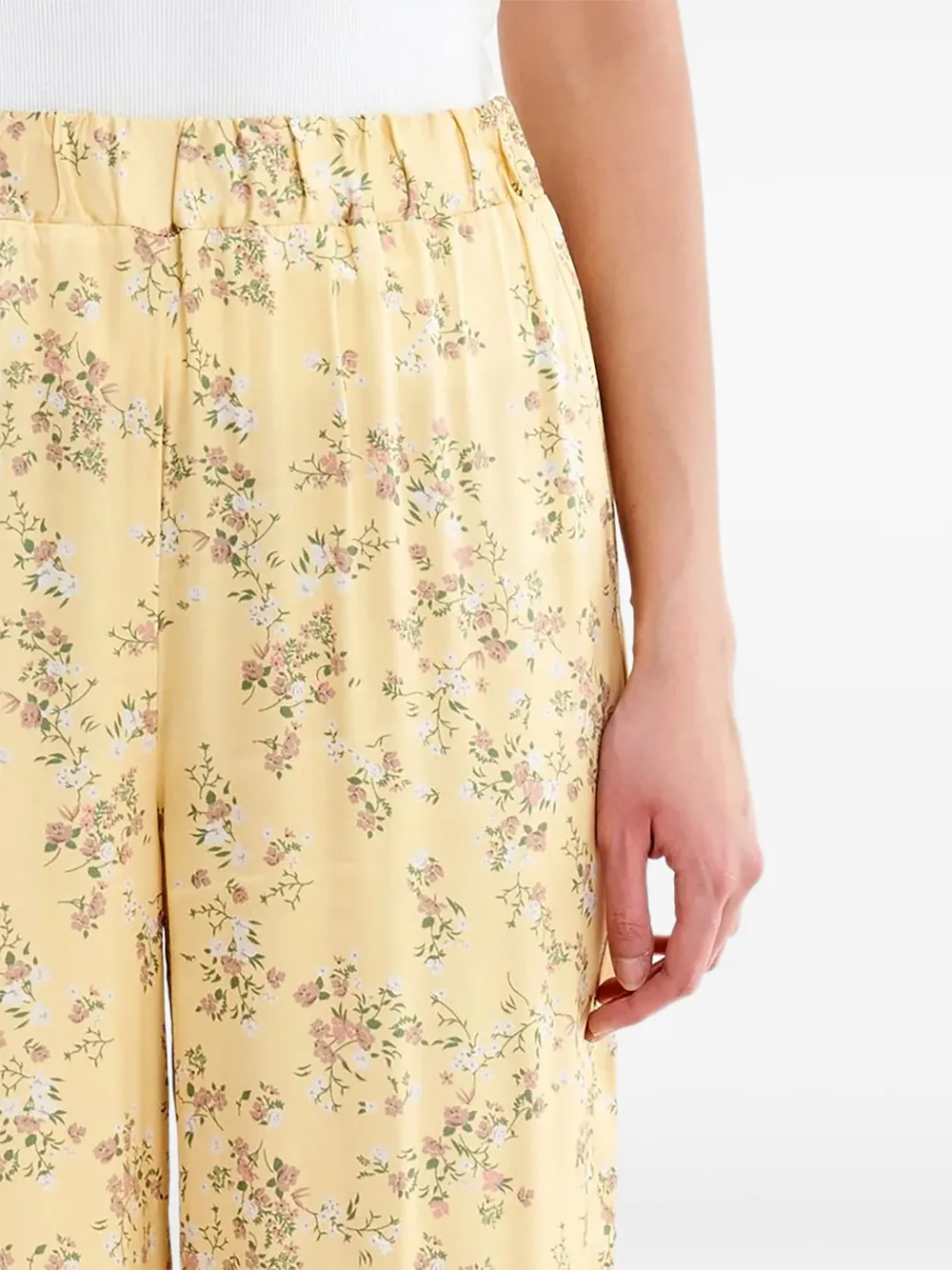 VICOLO Broek met elastische afwerking en bloemen-print Geel