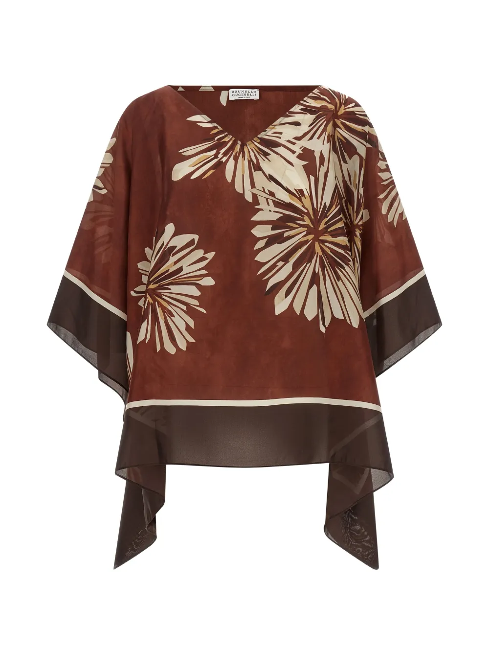 Brunello Cucinelli floral-print silk blouse - Marrone
