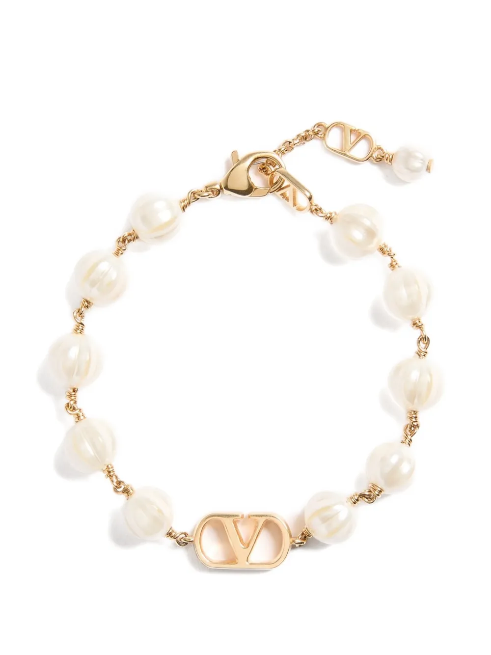 Valentino Garavani Vlogo Signature bracelet in metal with glass beads - Oro
