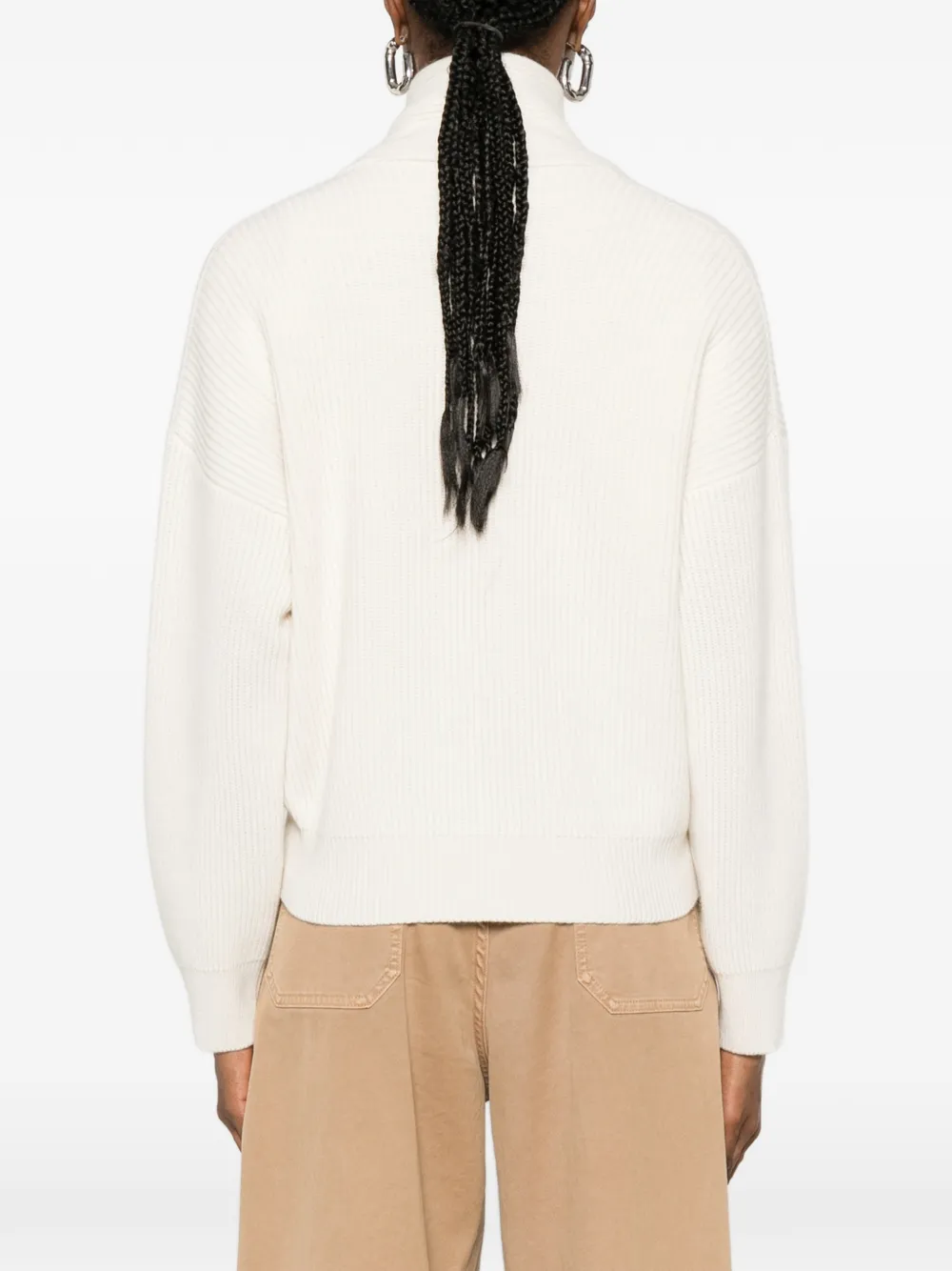 Brunello Cucinelli Ribgebreide trui in wikkelstijl Wit