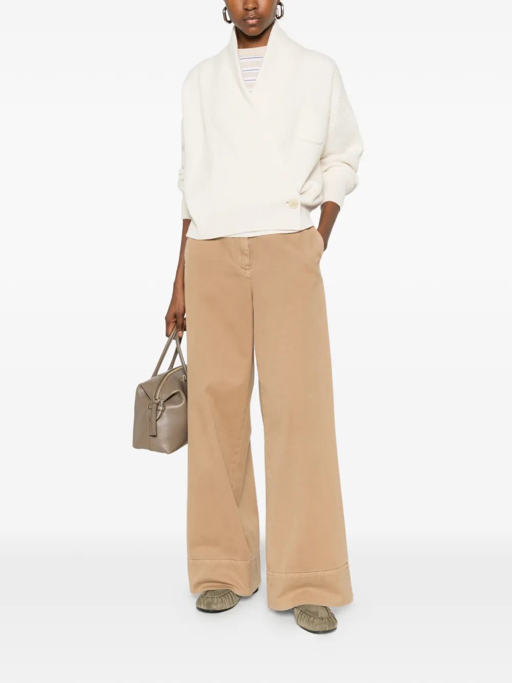 Brunello Cucinelli Ribgebreide trui in wikkelstijl Wit