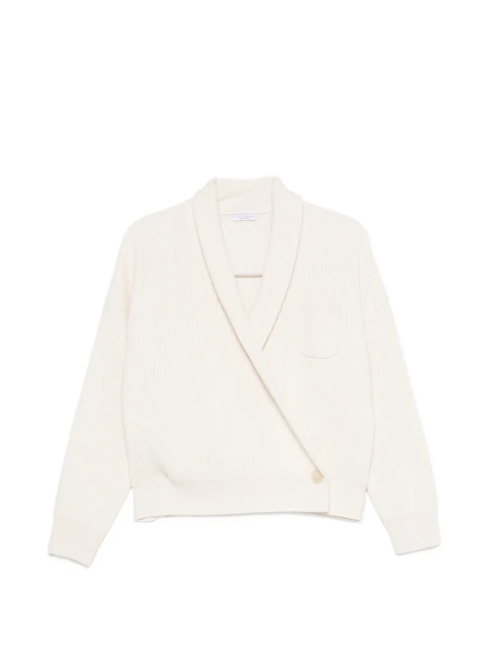 Brunello Cucinelli ribbed-knit wrap-style sweater - White