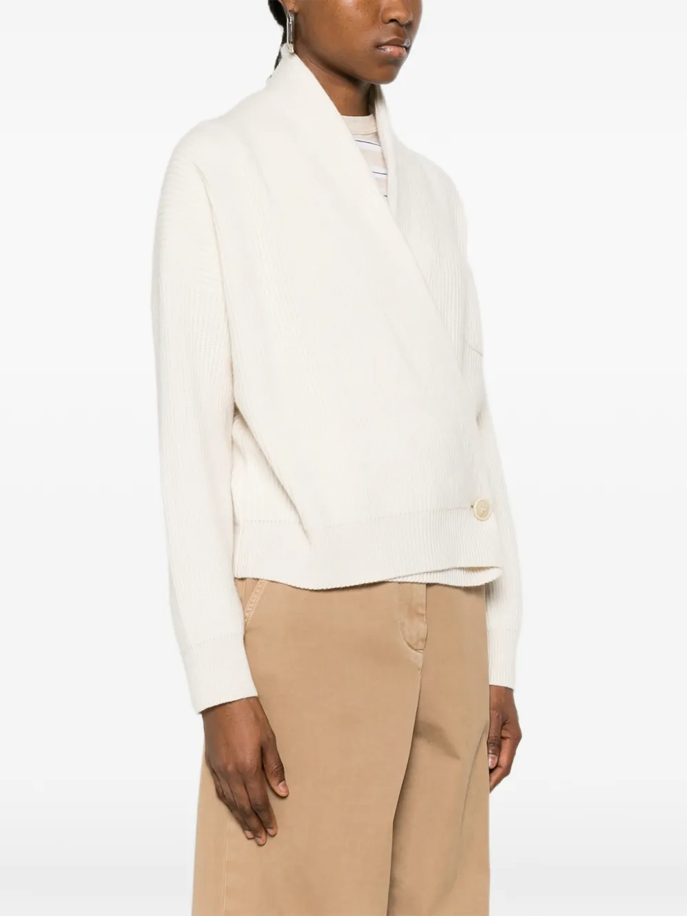 Brunello Cucinelli Ribgebreide trui in wikkelstijl Wit