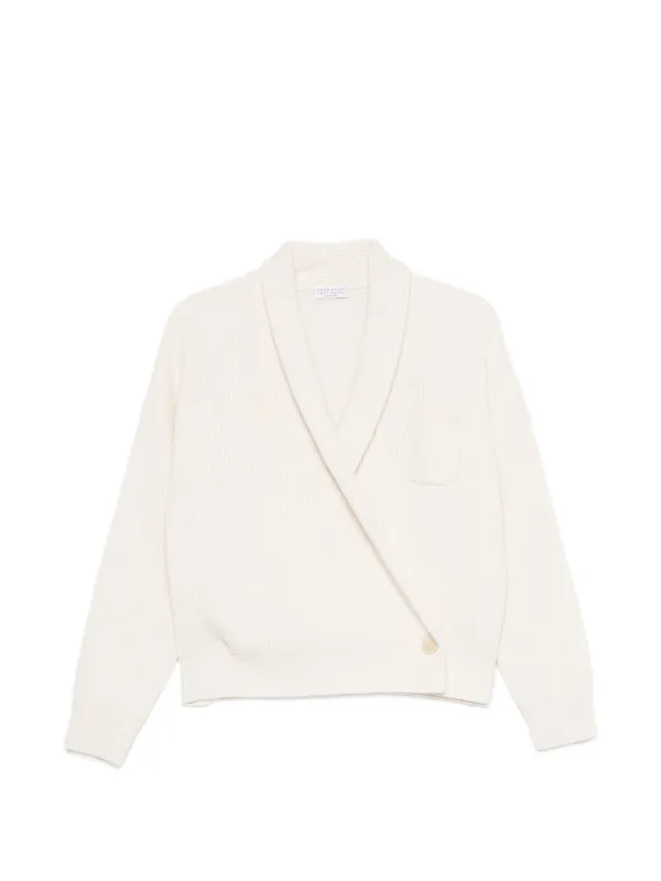 Brunello Cucinelli Ribbed-knit Wrap-style Sweater in White