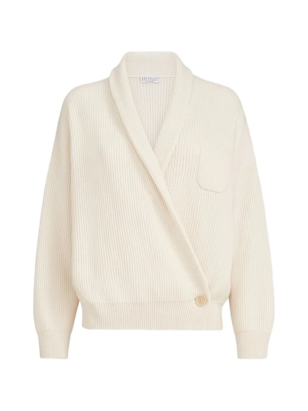 Brunello Cucinelli ribbed-knit wrap-style sweater - Bianco