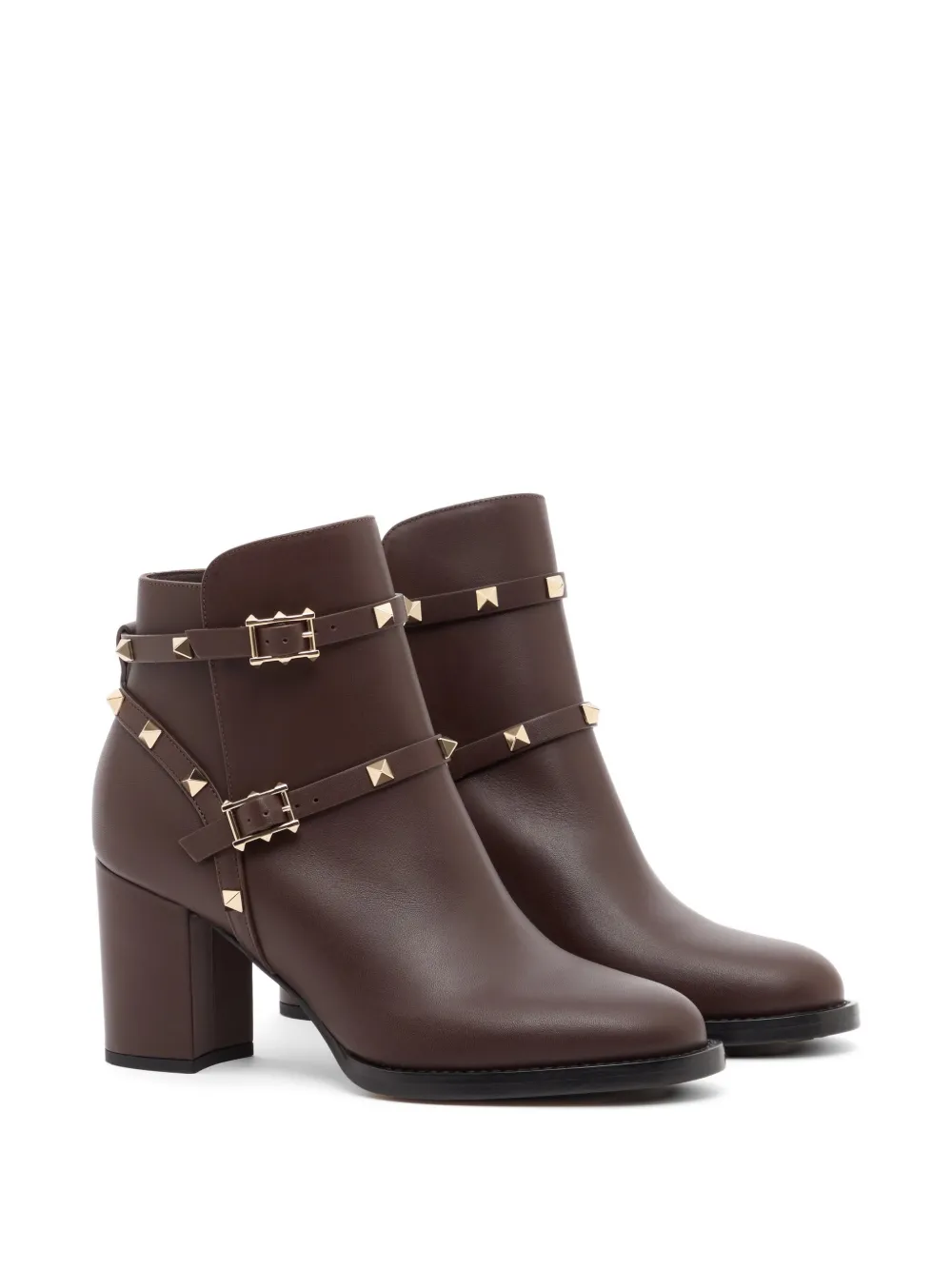 Valentino Garavani Rockstud kalfsleren enkellaarzen 70 mm Bruin