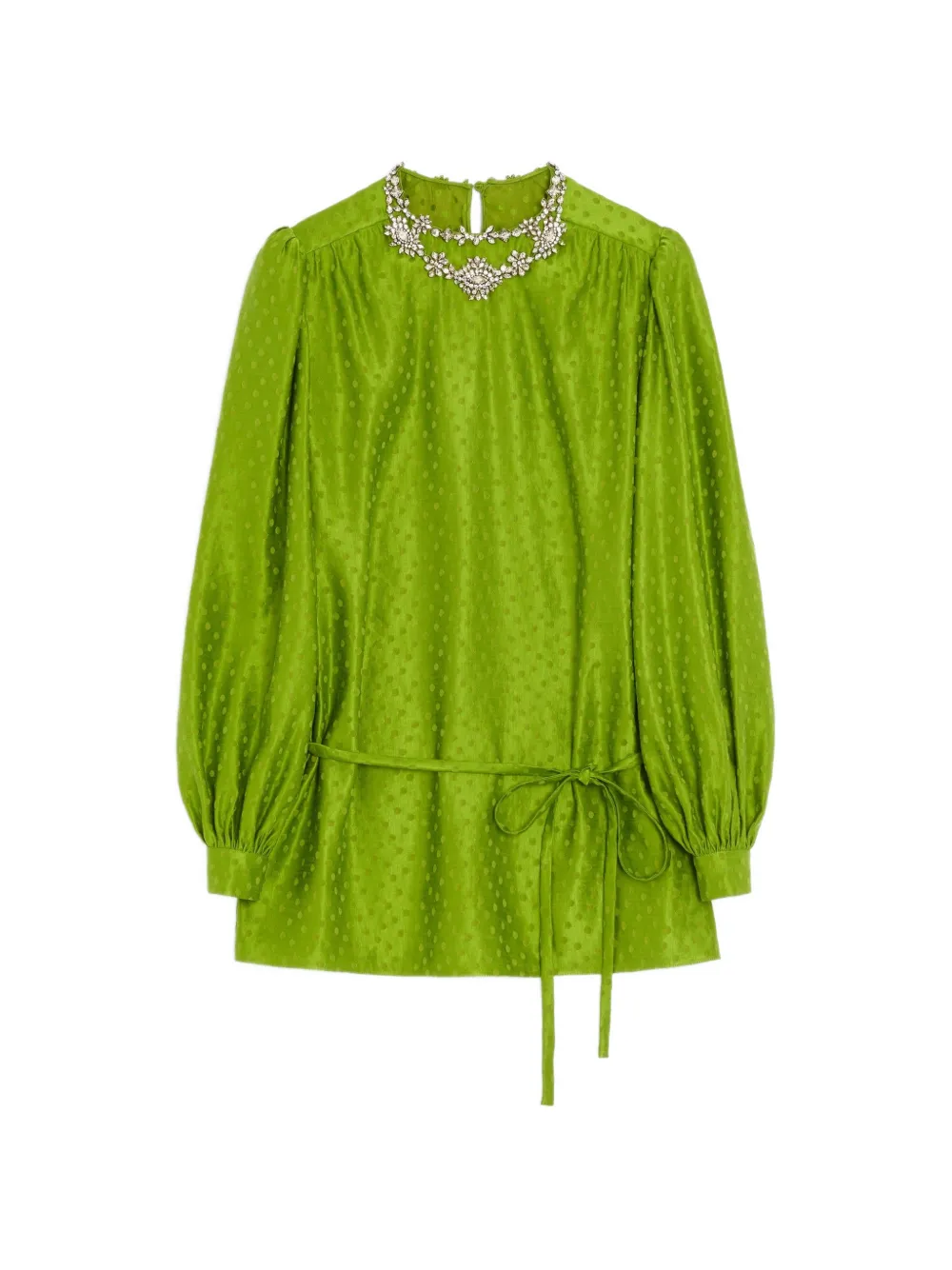 Valentino Garavani embroidered silk-linen Plus-De-Pois jacquard top - Verde