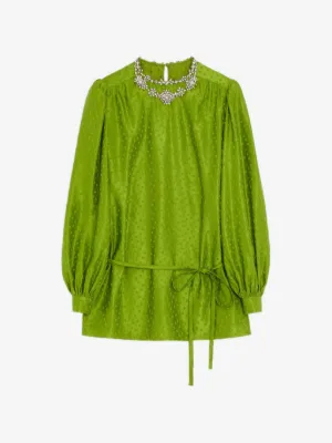 Plumes de Pois Embroidery Silk Linen Jacquard Top