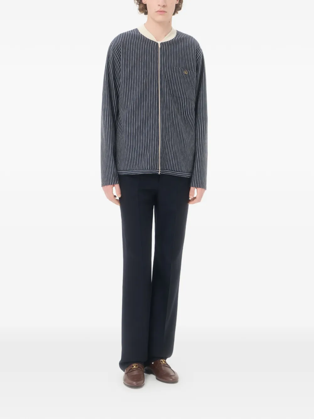 Valentino Garavani Viscose sweater met gestreept VLogo Blauw