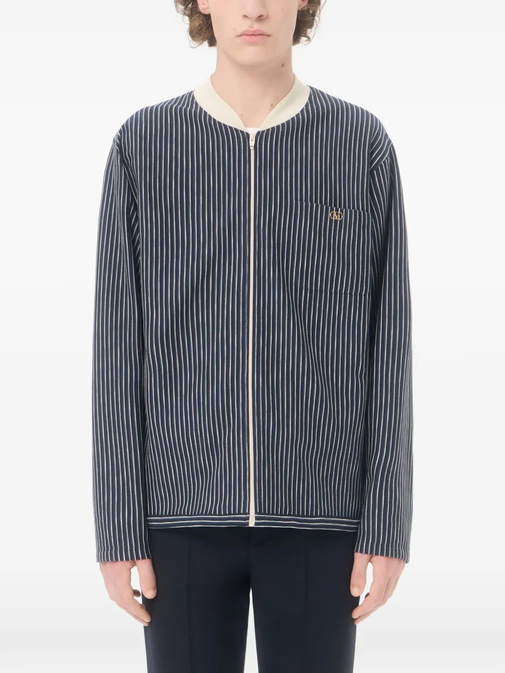 Valentino Garavani Viscose sweater met gestreept VLogo Blauw