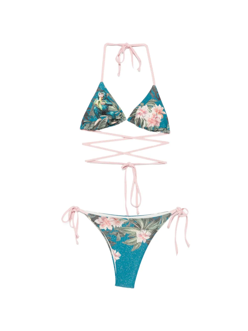 Mazzei floral-print wrap-around bikini - Blu