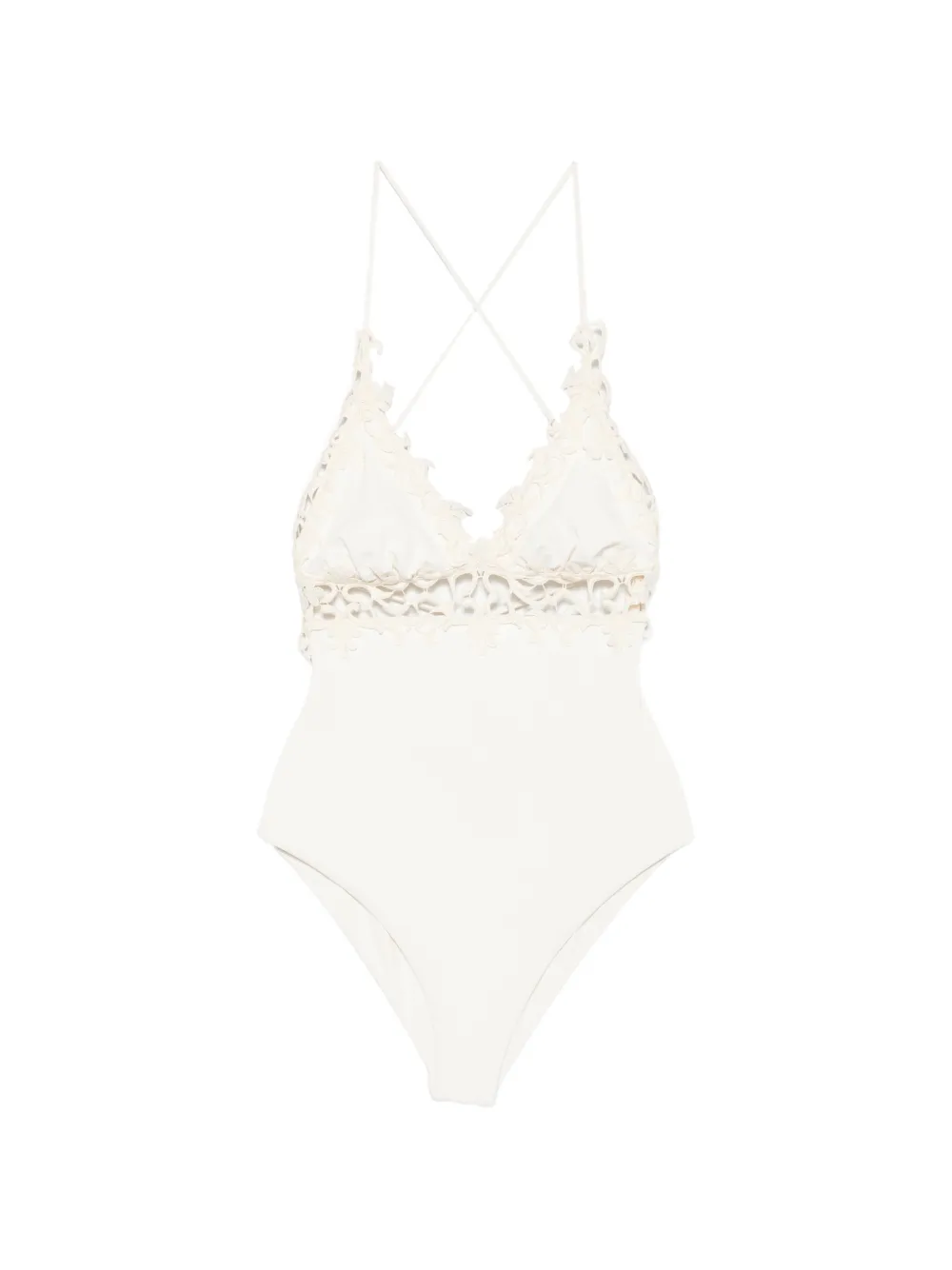 Mazzei lace-trim swimsuit - Nude