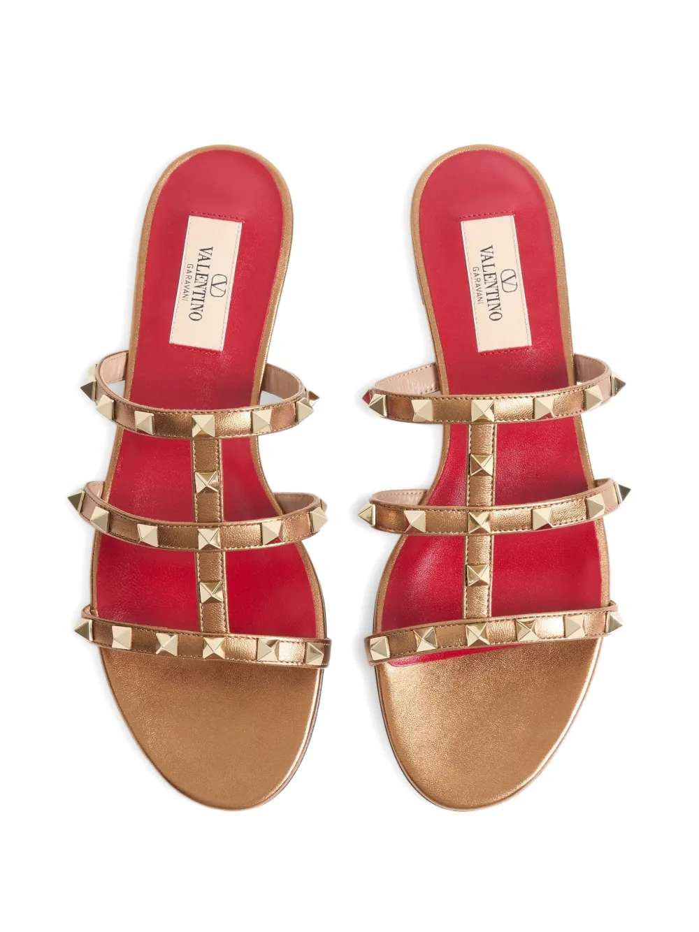 Valentino Garavani Rockstud laminated nappa slide sandals Goud