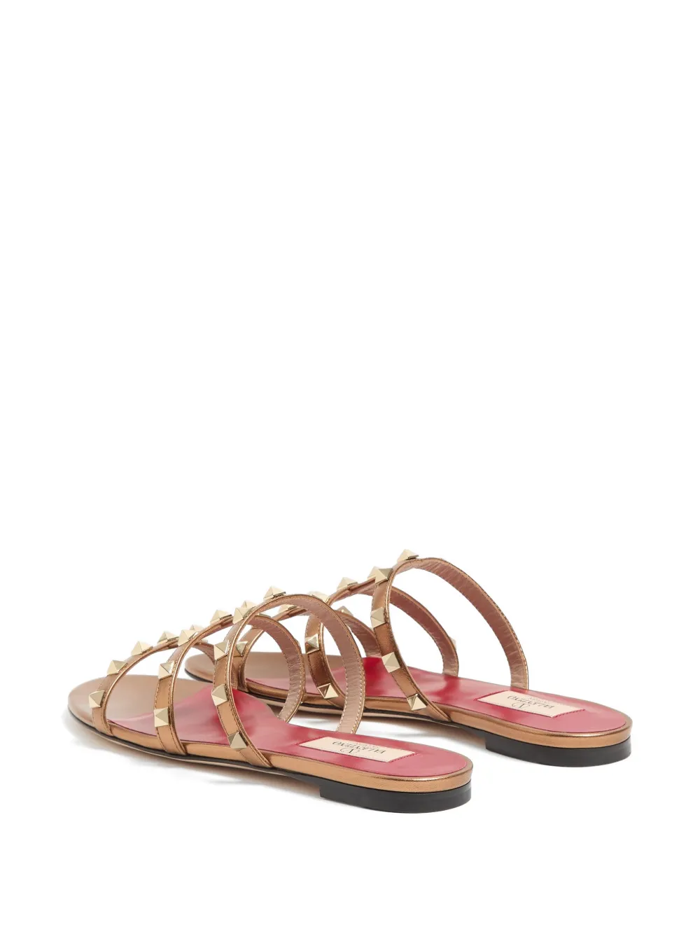 Valentino Garavani Rockstud laminated nappa slide sandals Goud