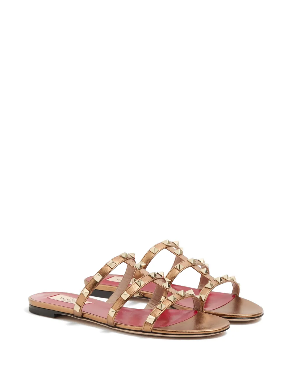 Valentino Garavani Rockstud laminated nappa slide sandals Goud