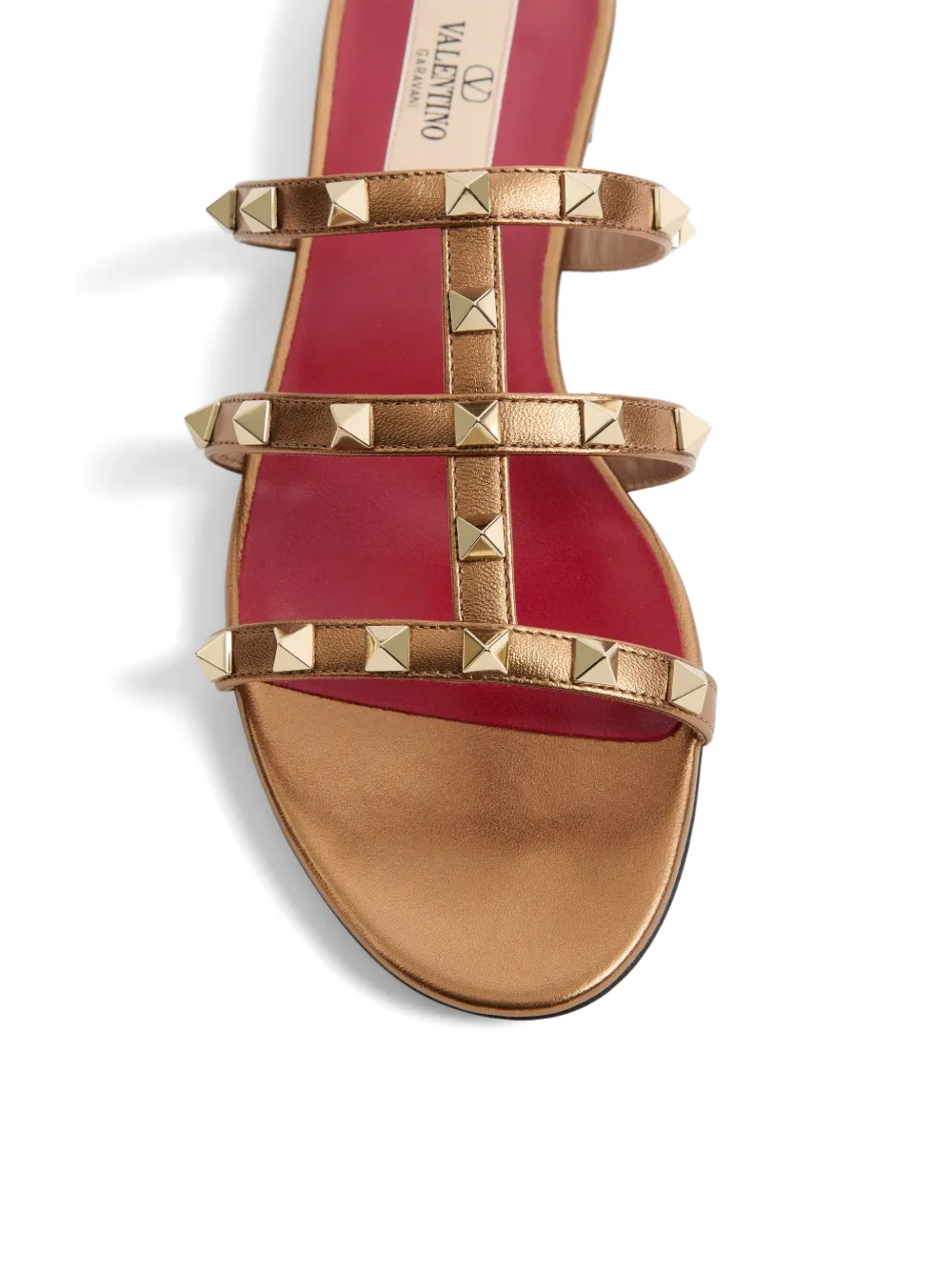 Valentino Garavani Rockstud laminated nappa slide sandals Goud