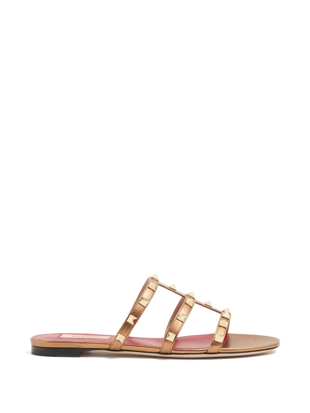 Valentino Garavani Rockstud laminated nappa slide sandals - Gold