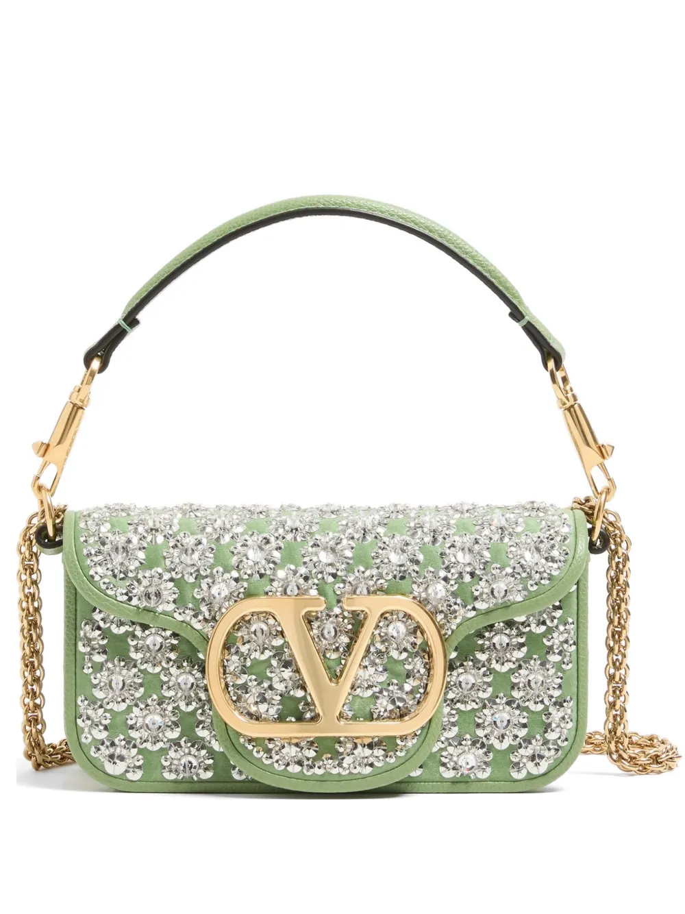 Valentino Garavani Borsa a spalla Locò piccola con ricamo - Verde