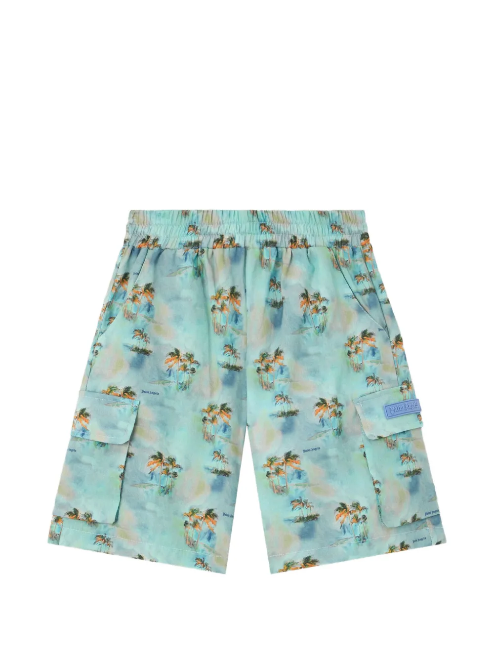 Palm Angels Kids Aop palm-tree print cargo shorts - Blu