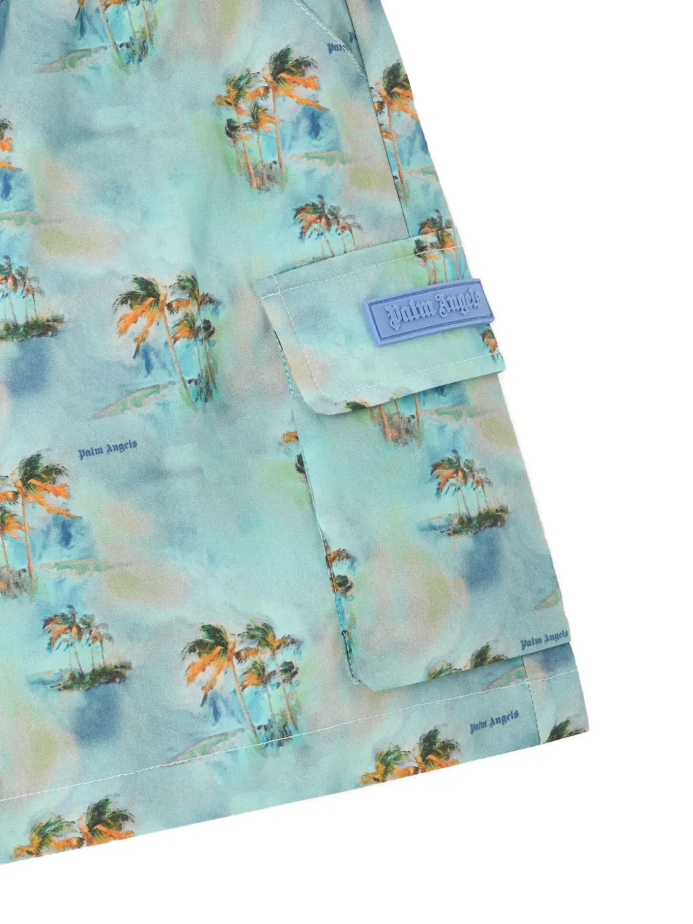 Palm Angels Kids Aop cargo shorts met palmboomprint Blauw