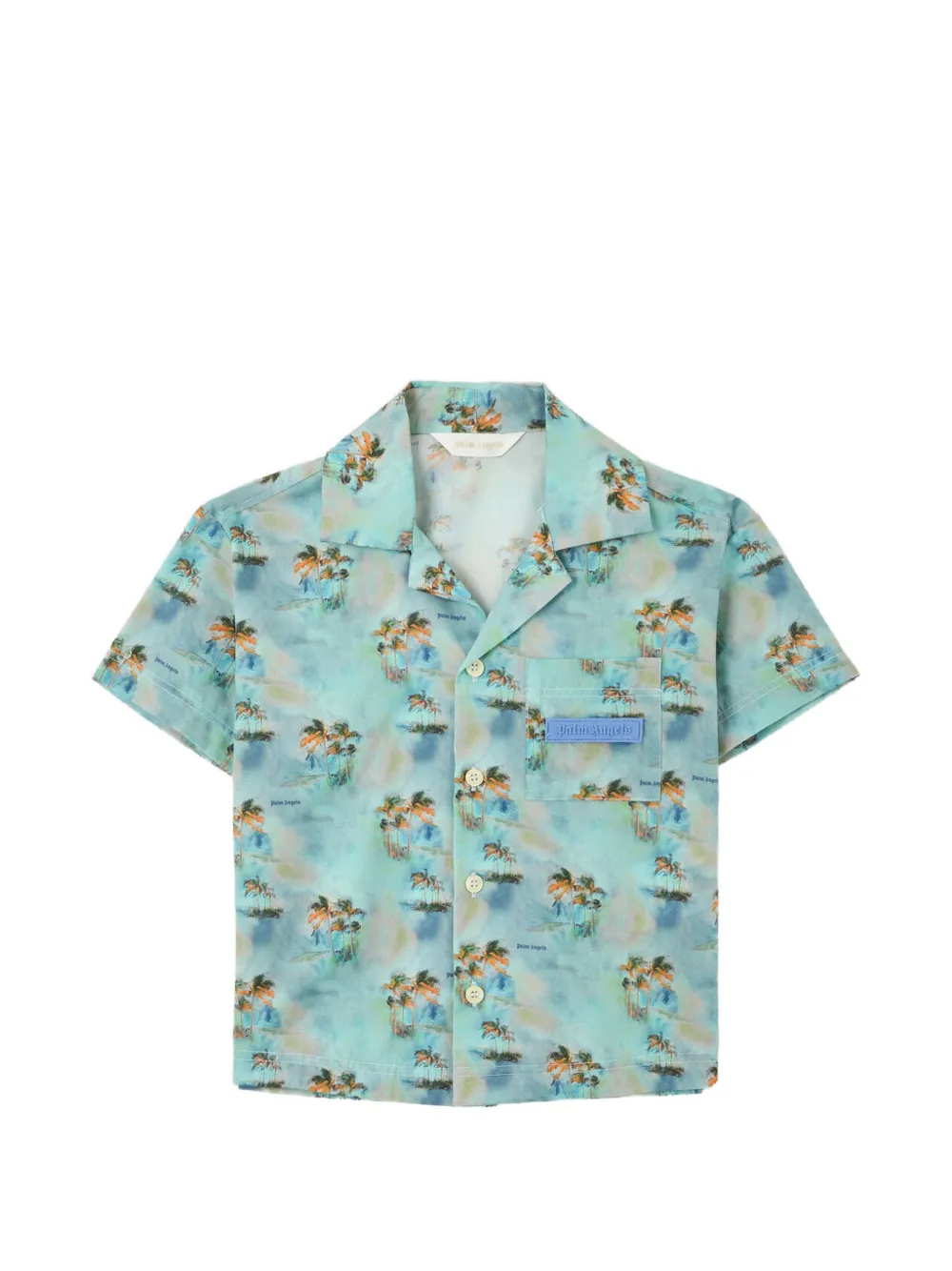Palm Angels Kids Aop palm-print bowling shirt - Blu