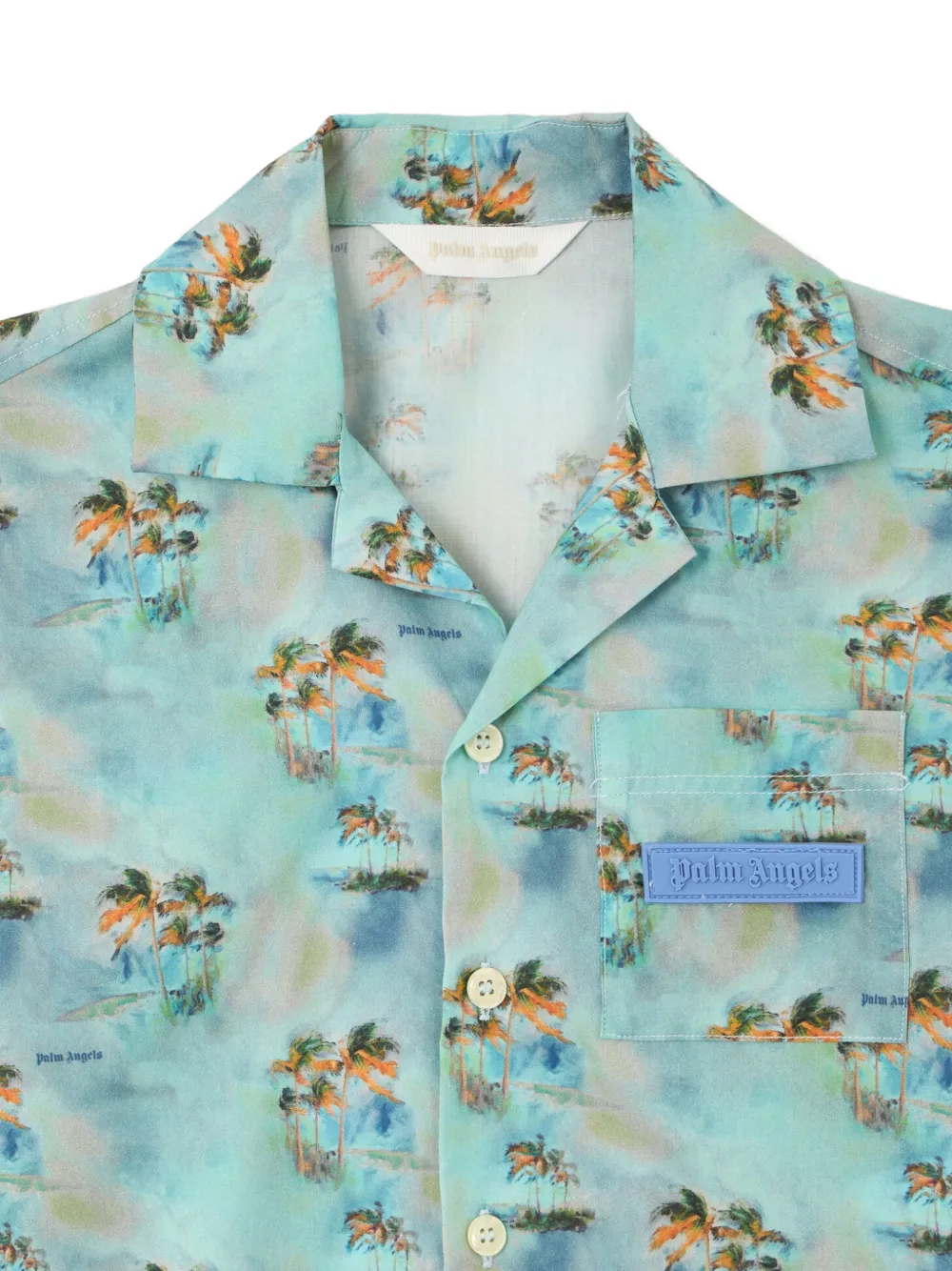 Palm Angels Kids Aop bowlingshirt met palmprint Blauw