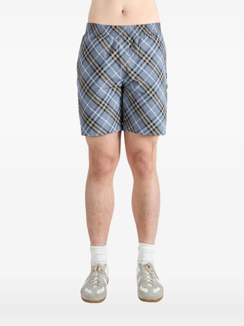 Burberry Check-pattern elasticated-waist swim shorts - Blu