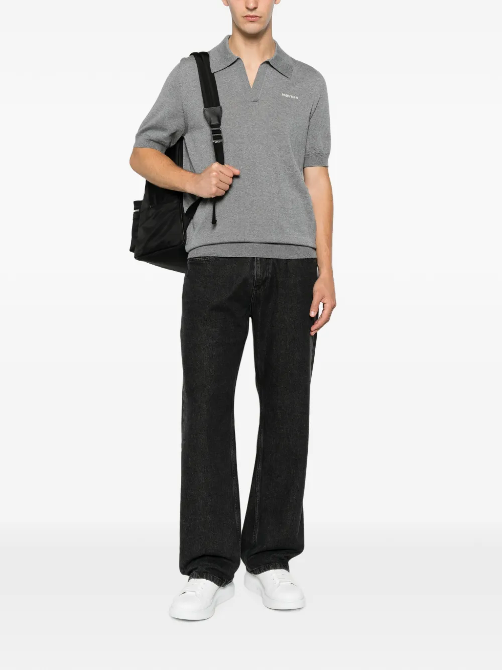 Alexander McQueen Top met geborduurd logo en korte mouwen Grijs