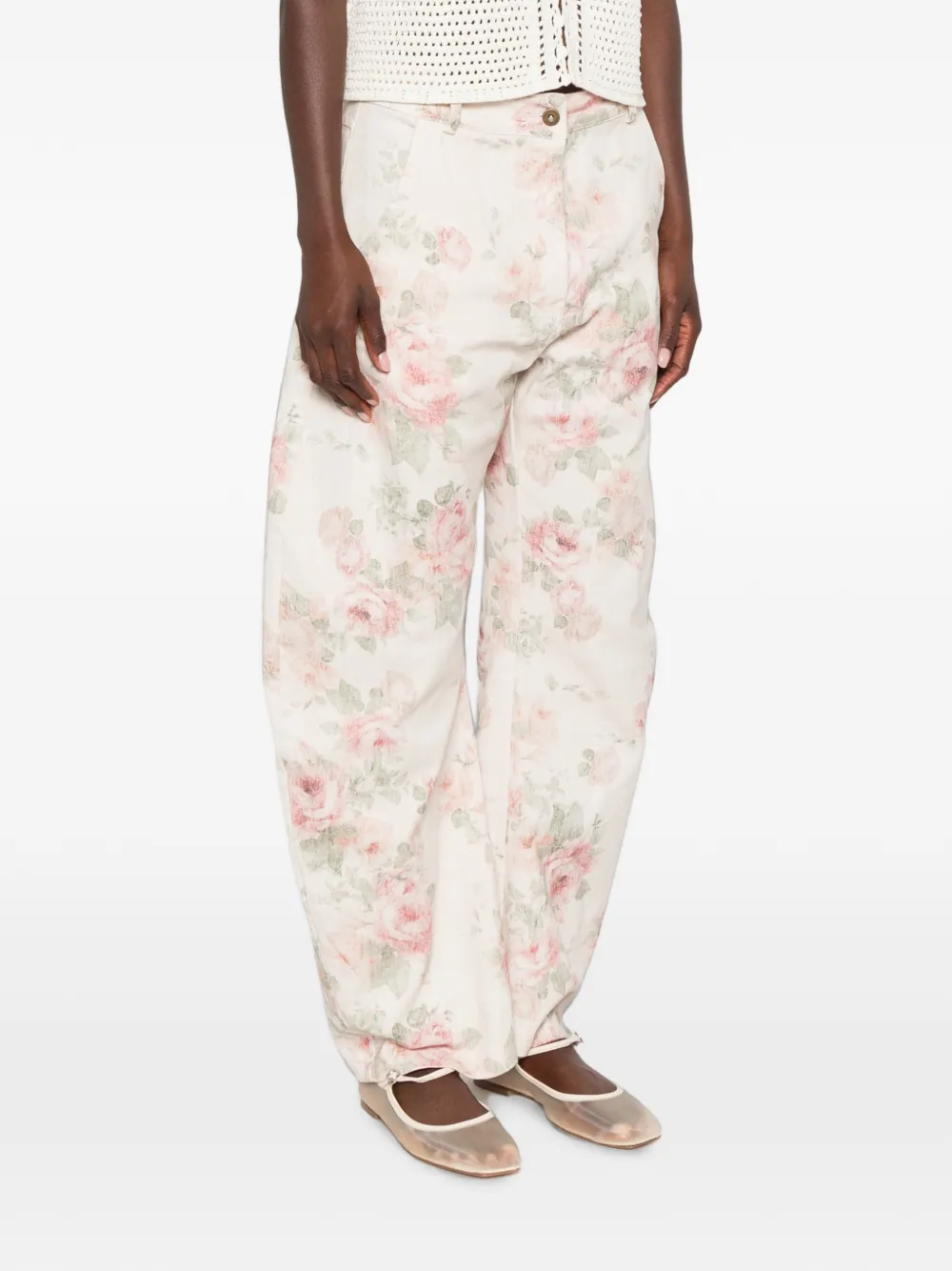 VICOLO Broek met bloemenprint Beige