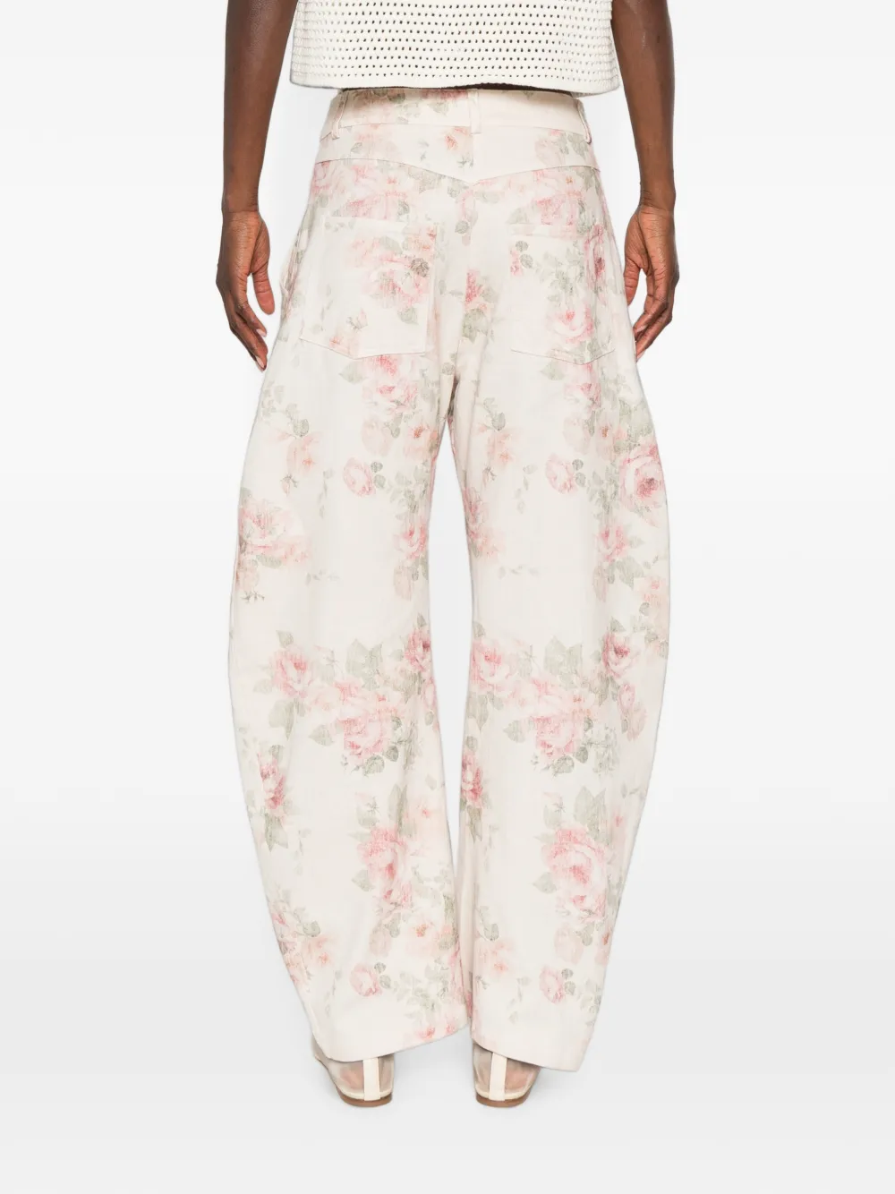 VICOLO Broek met bloemenprint Beige